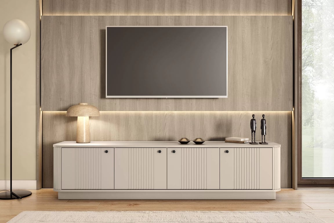 TV skrinka Vesper 4D 187 cm - kašmír / čierny úchyty TV skrinka Vesper 4D 187 cm - kašmír / čierny úchyty