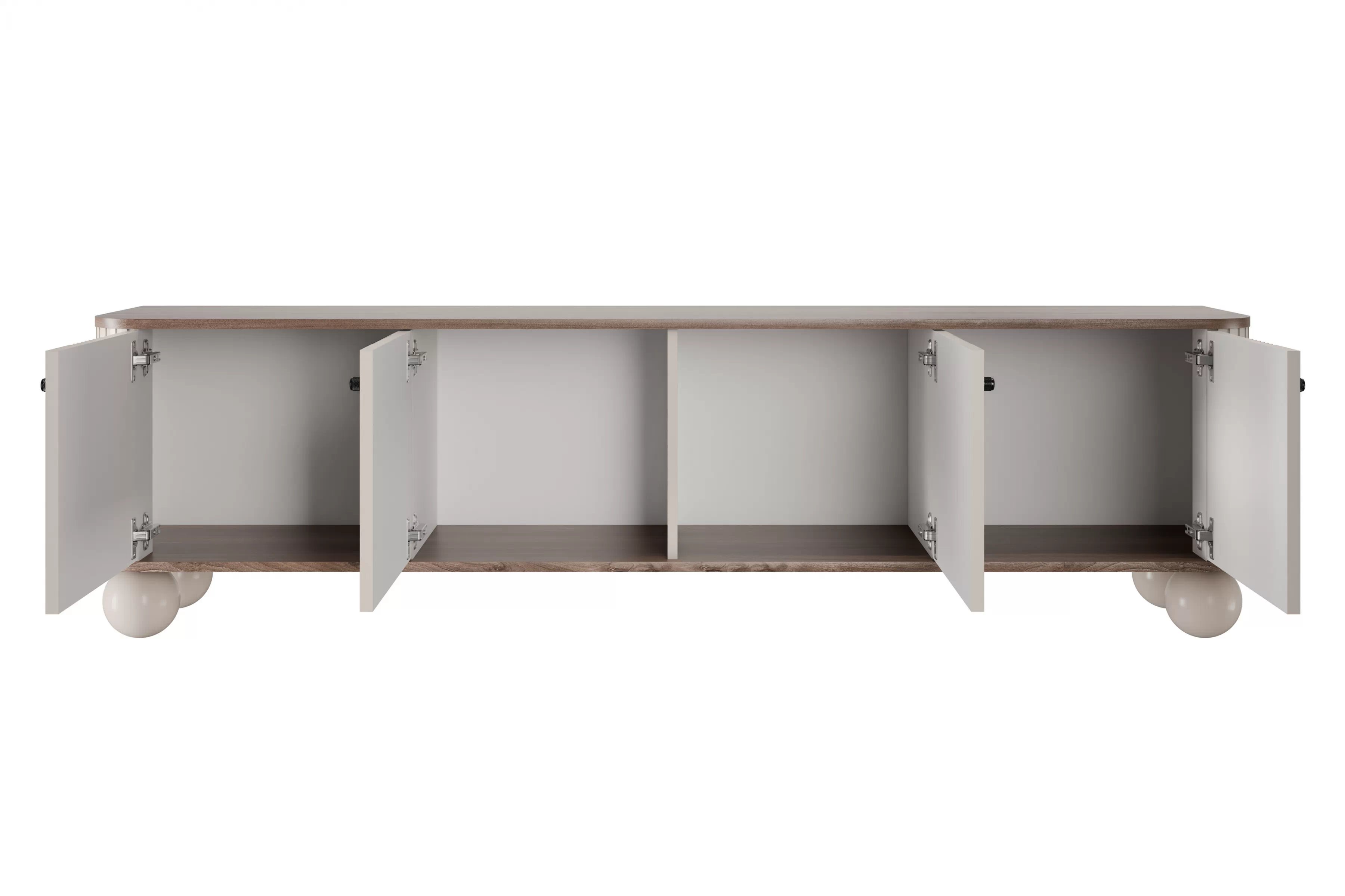 TV stolík Vespera 4D 187 cm - kašmírová / orech / čierna / kašmírové nohy TV skrinka Vesper 4D 187 cm - kašmír / Orech / čierny úchyty / nožičky kule