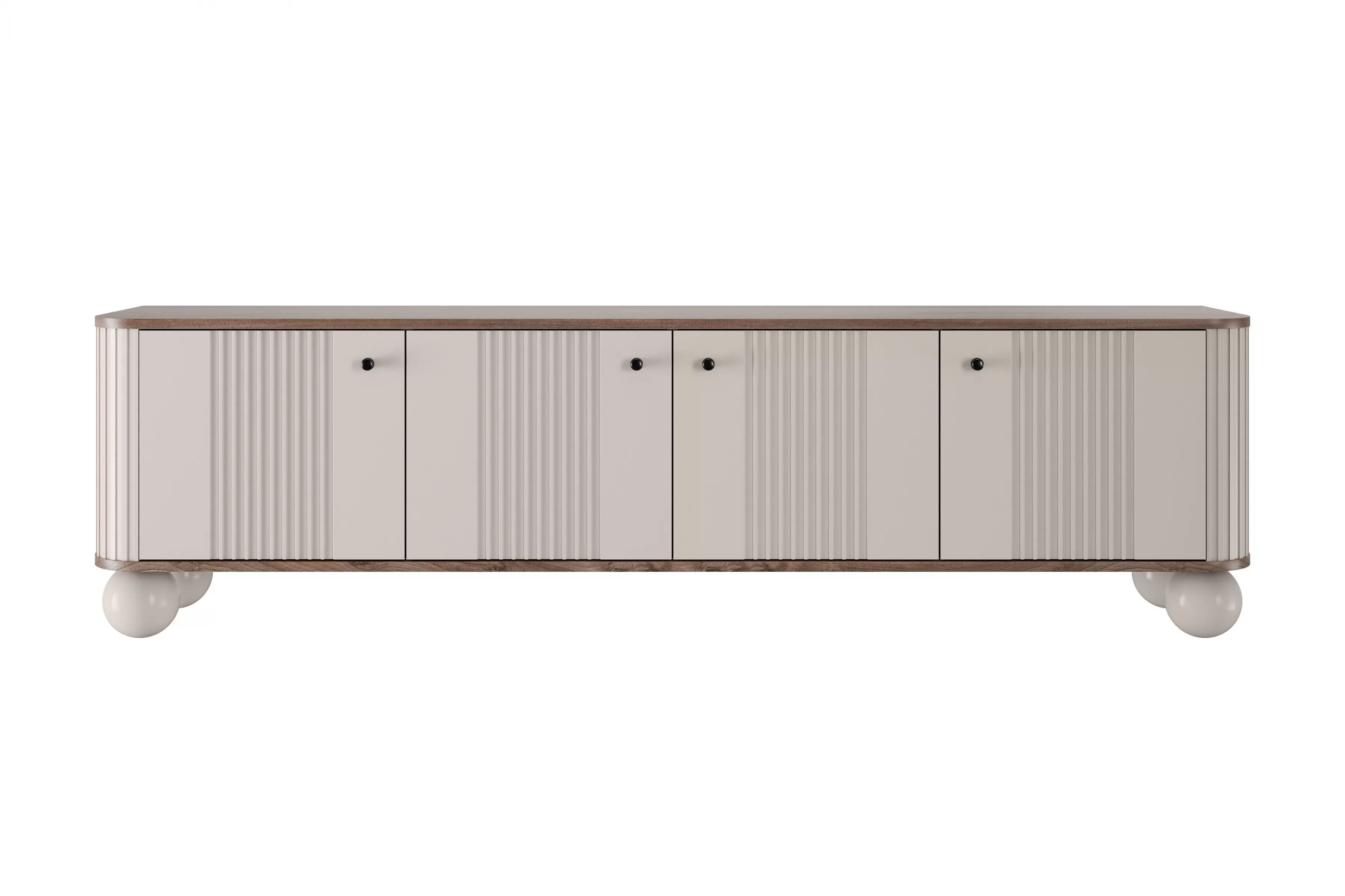 TV stolík Vespera 4D 187 cm - kašmírová / orech / čierna / kašmírové nohy TV skrinka Vesper 4D 187 cm - kašmír / Orech / čierny úchyty / nožičky kule