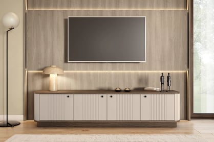 TV stolík Vesper 187 cm 4D - kašmír / orech / čierne úchyty TV skrinka Vesper 4D 187 cm - kašmír / Orech / čierny úchyty