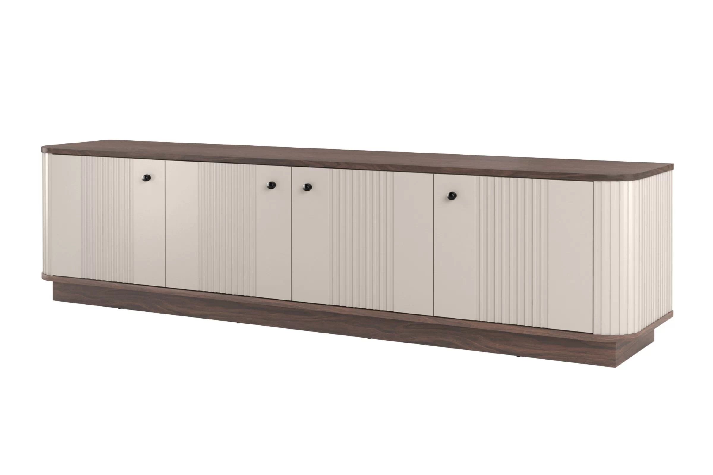 TV skrinka Vesper 4D 187 cm na sokli - kašmír / orech / čierne úchytky TV skrinka Vesper 4D 187 cm - kašmír / Orech / čierny úchyty