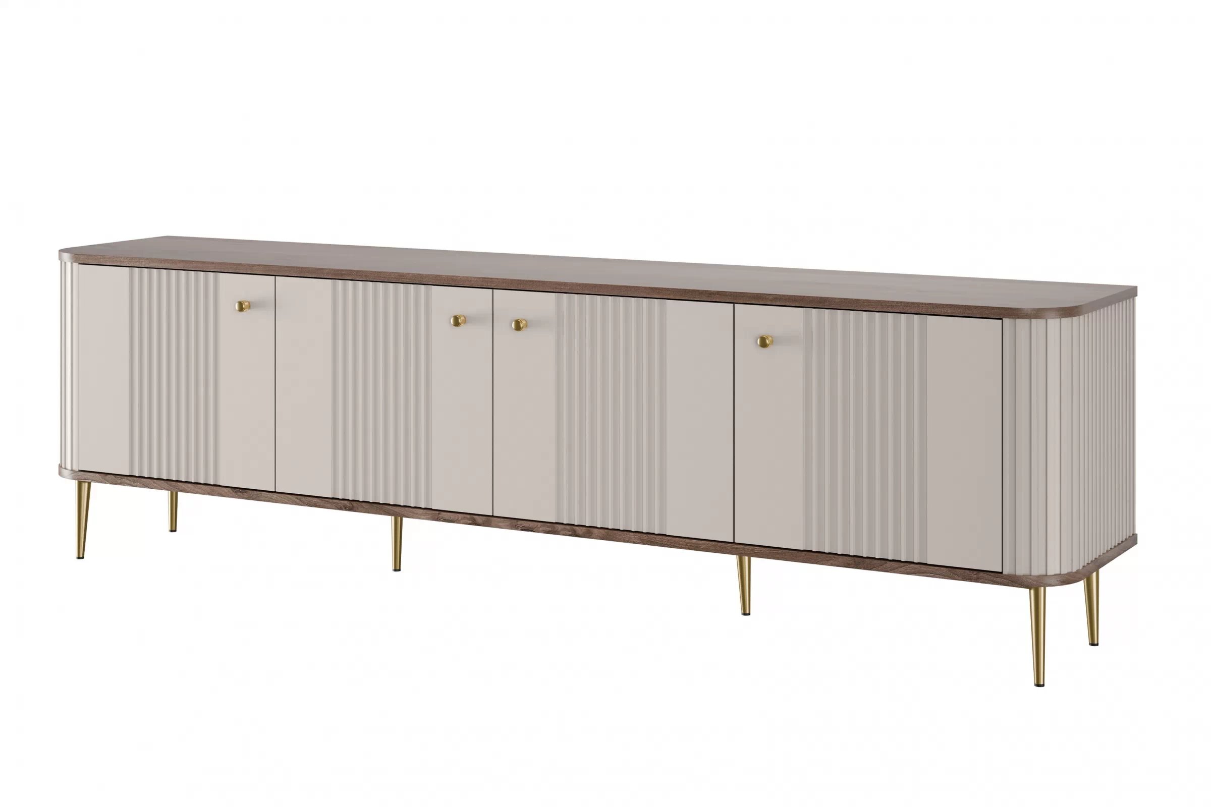 TV stolek Vesper 4D 187 cm - kašmírový / dekor ořech / zlaté nožky skříňka RTV Vesper 4D 187 cm - kašmír / ořech / zlote Nohy