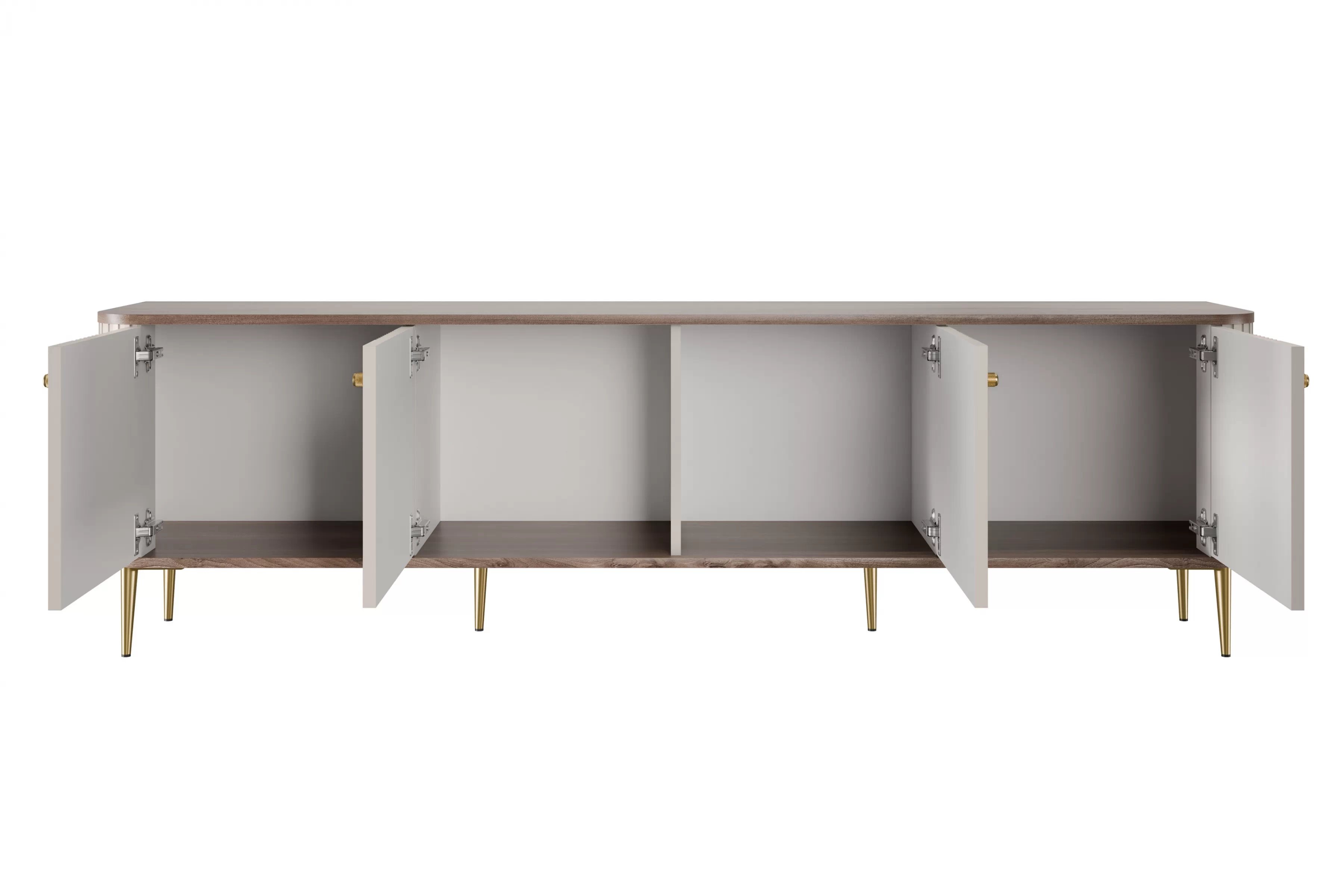 TV stolek Vesper 4D 187 cm - kašmírový / dekor ořech / zlaté nožky skříňka RTV Vesper 4D 187 cm - kašmír / ořech / zlote Nohy