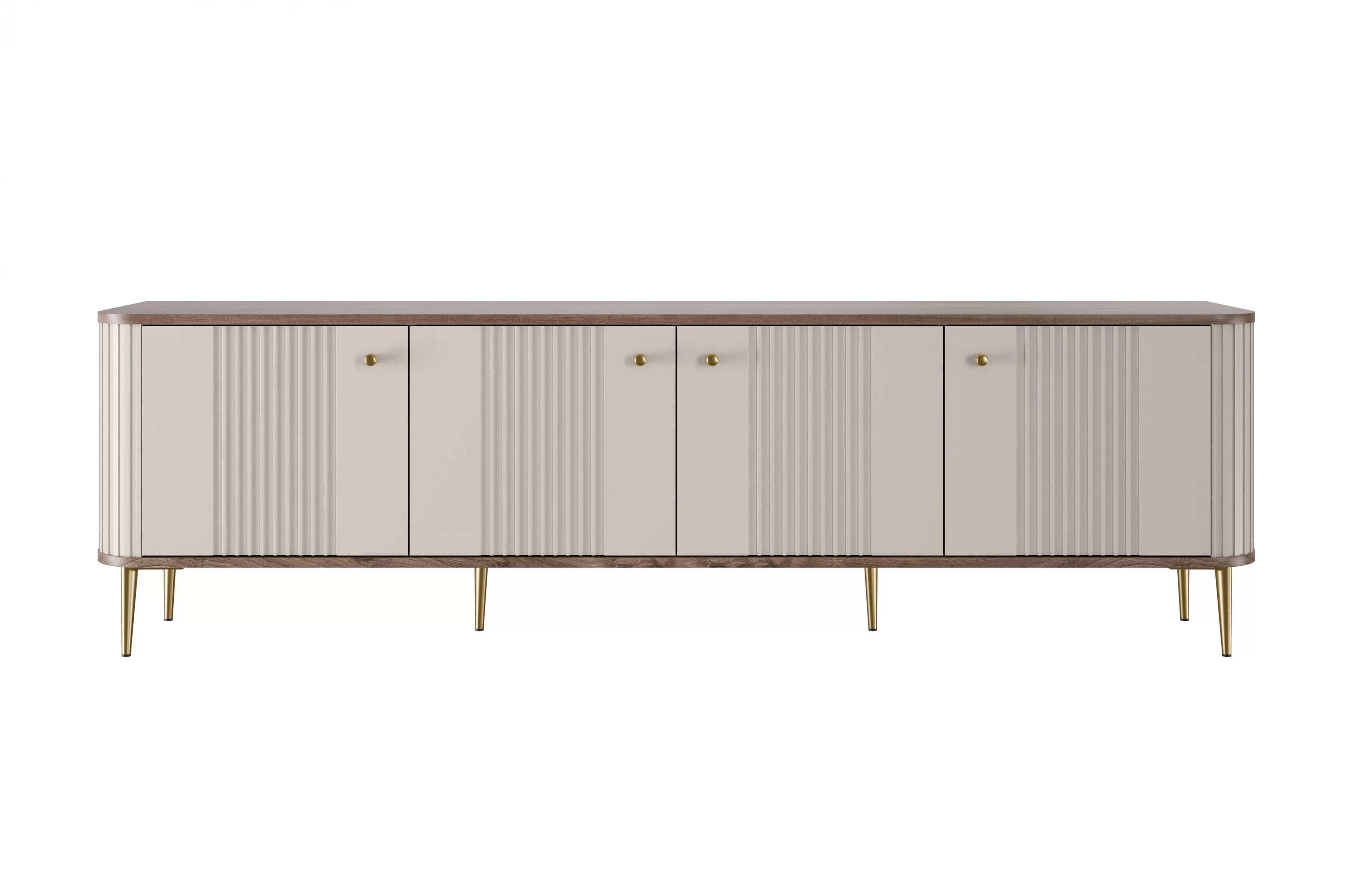 TV stolek Vesper 4D 187 cm - kašmírový / dekor ořech / zlaté nožky skříňka RTV Vesper 4D 187 cm - kašmír / ořech / zlote Nohy