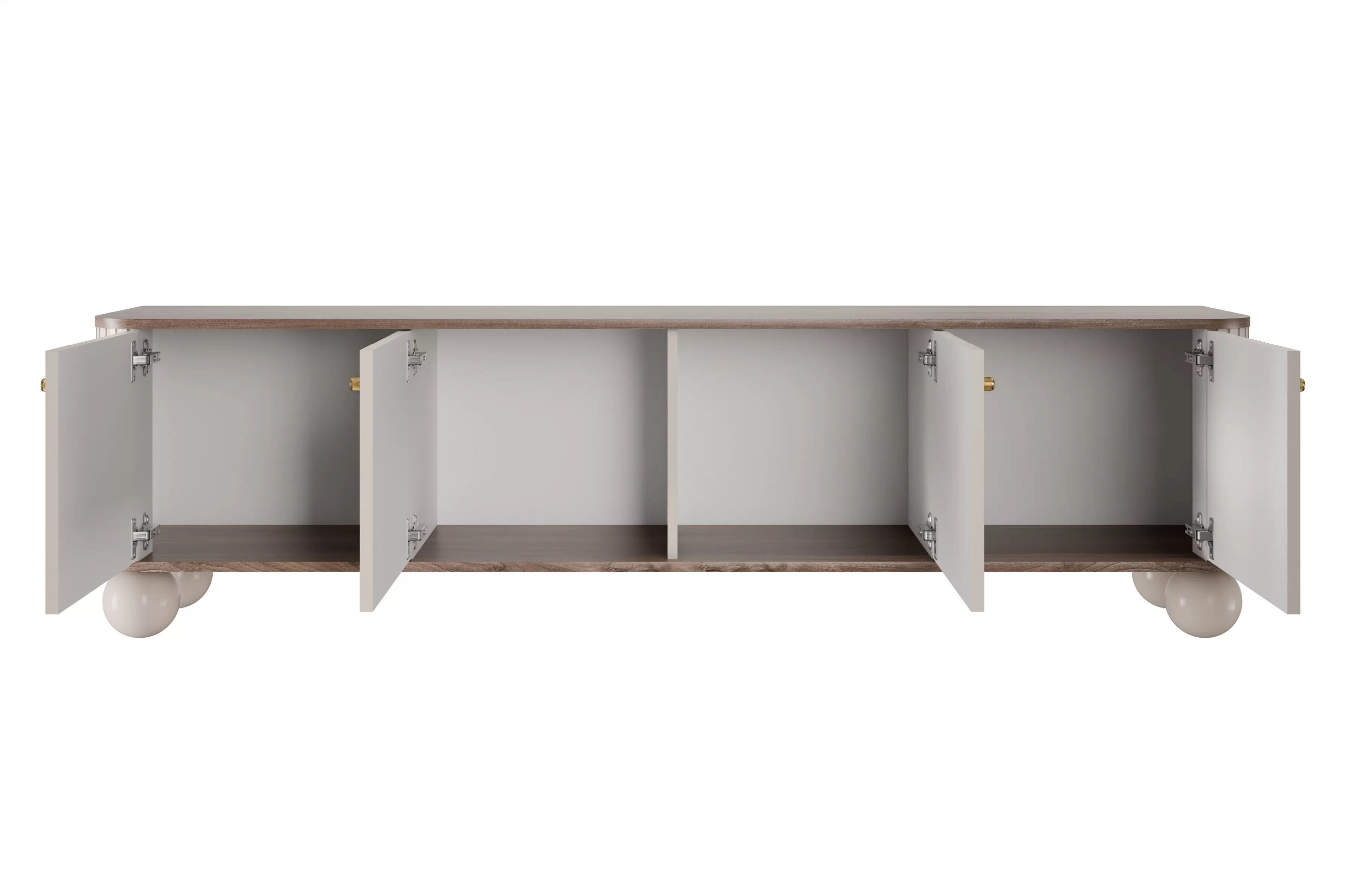 TV stolík Vespera 4D 187 cm - kašmírová / orech / zlatá / kašmírové nohy TV skrinka Vesper 4D 187 cm - kašmír / Orech / zlote úchyty / nožičky kule