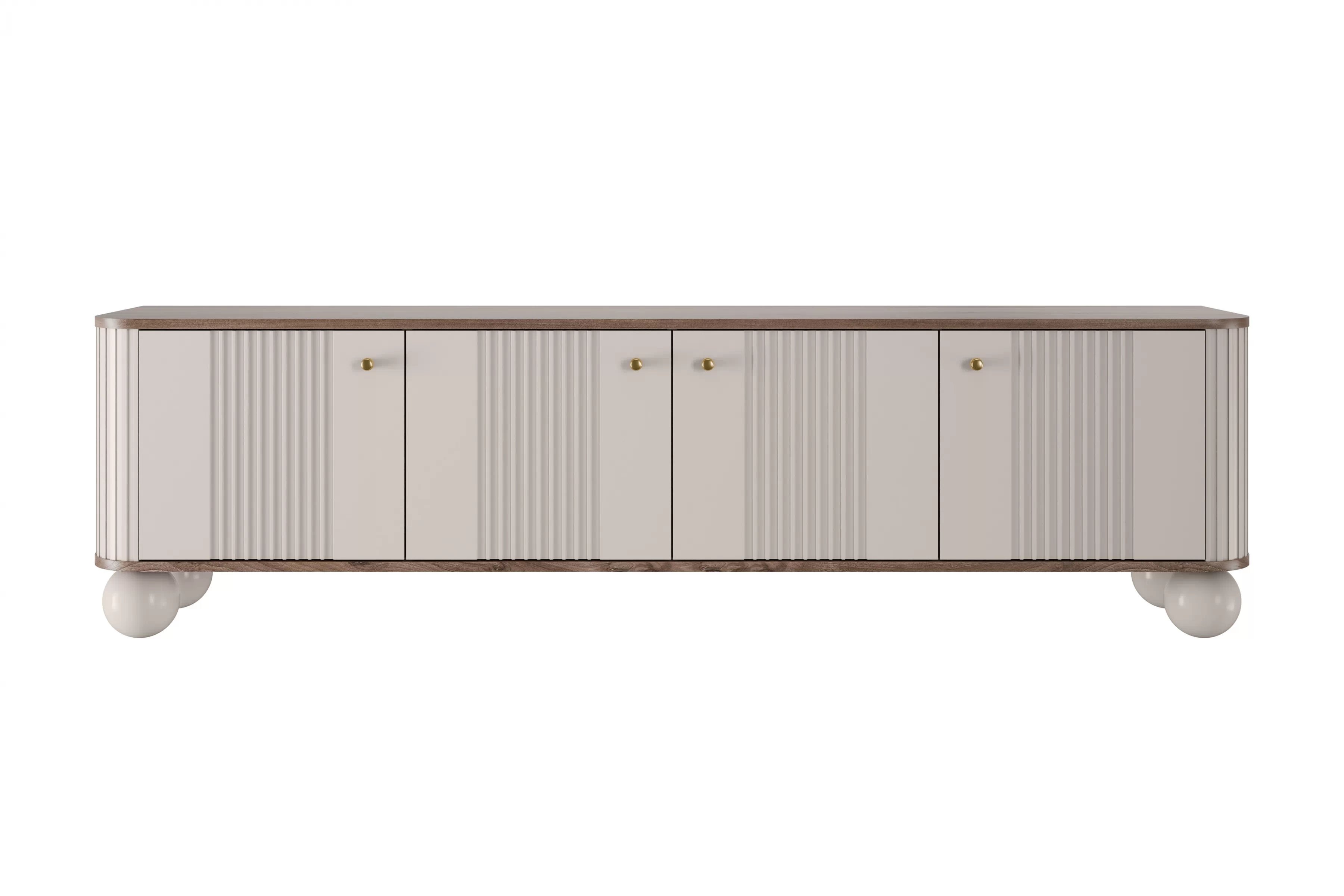 TV stolík Vespera 4D 187 cm - kašmírová / orech / zlatá / kašmírové nohy TV skrinka Vesper 4D 187 cm - kašmír / Orech / zlote úchyty / nožičky kule