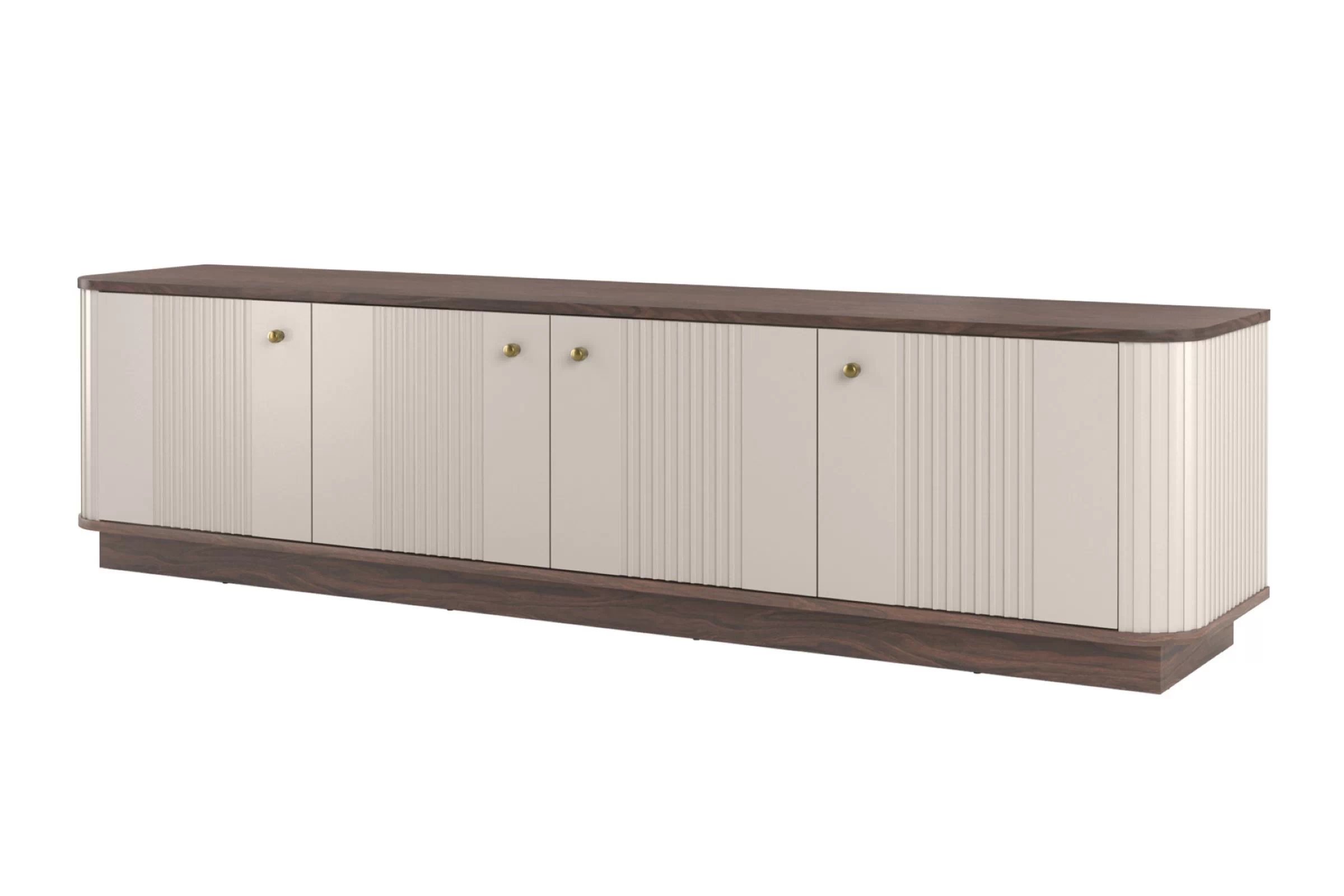 TV skrinka Vesper 4D 187 cm na sokli - kašmír / orech / zlaté úchytky TV skrinka Vesper 4D 187 cm - kašmír / Orech / zlote úchyty