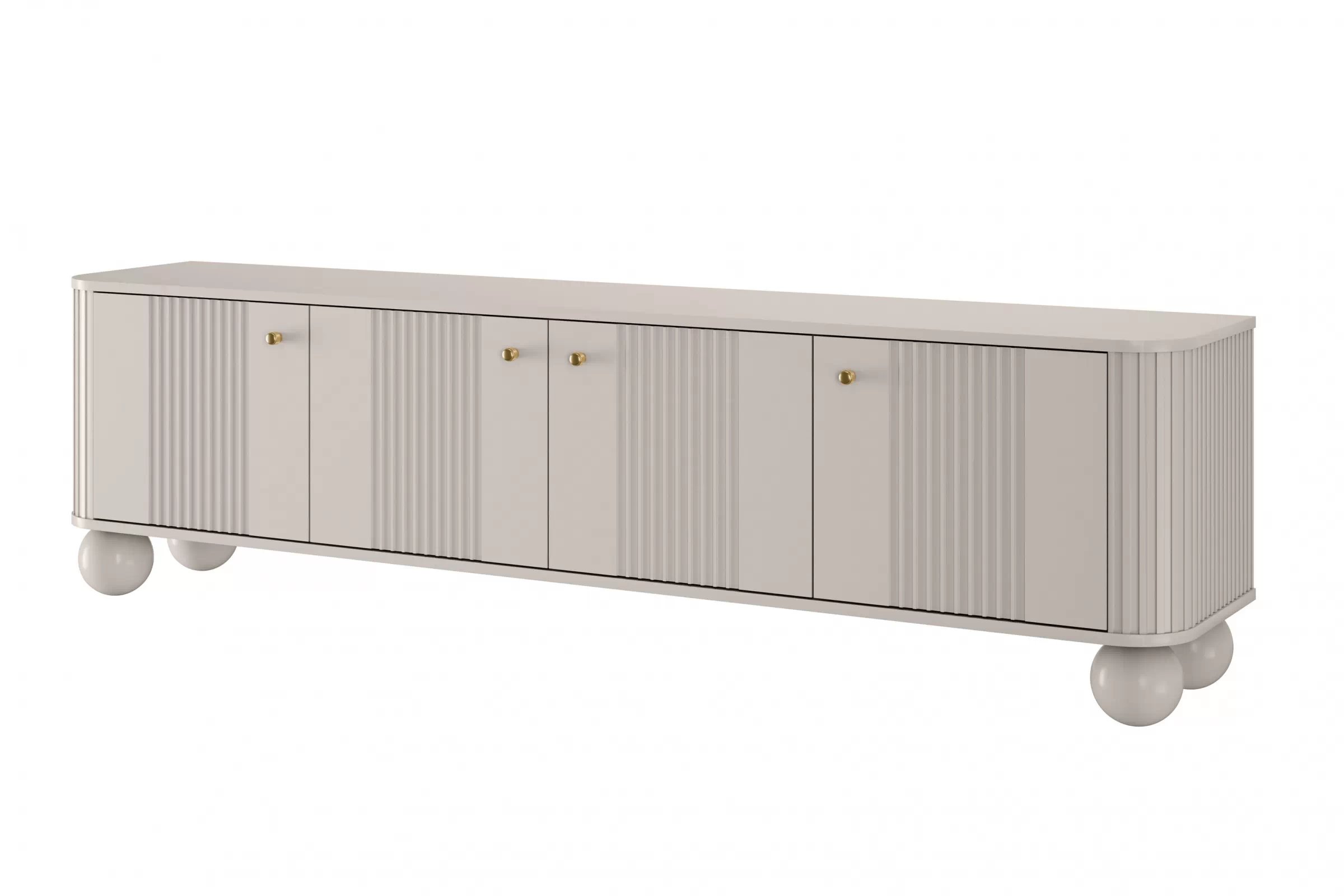 TV stolek Vesper 4D 187 cm - kašmírový / zlaté úchytky / kulaté kašmírové nožky skříňka RTV Vesper 4D 187 cm - kašmír / zlote Úchytky / Nohy kule