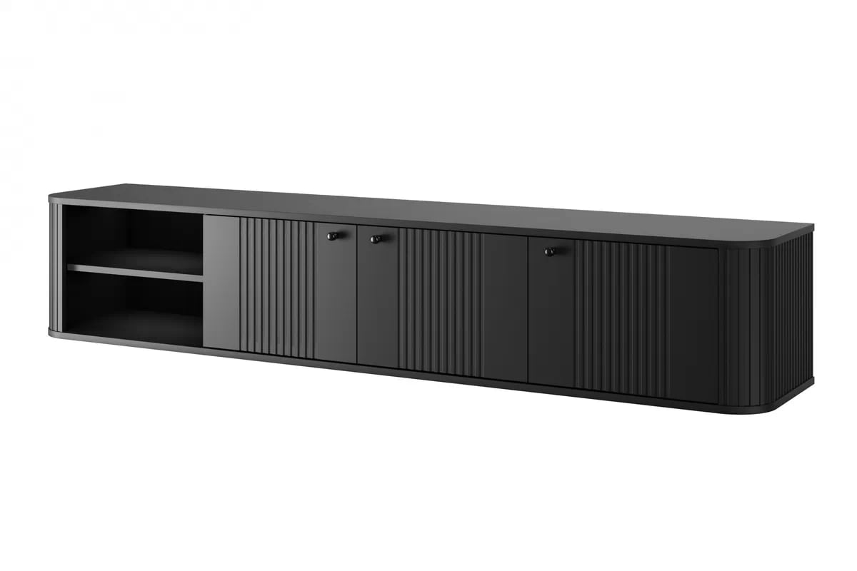 Závesná TV skrinka Vesper 187 cm - čierna / čierne úchytky TV skrinka Vesper závesná 187 cm - Čierny / čierny úchyty