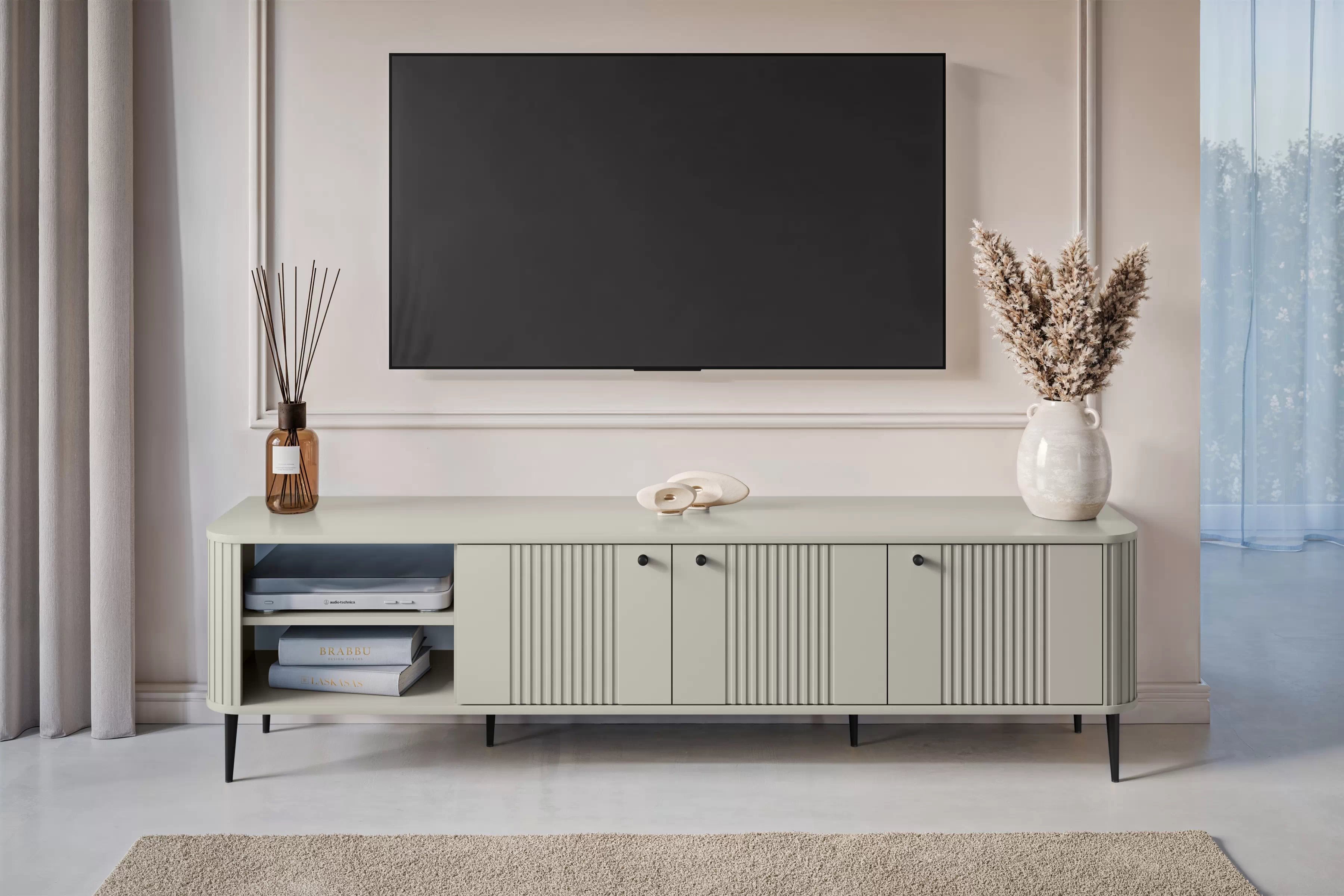 TV stolek Vesper 3D 187 cm - kašmírový / černé nožky Skříňka RTV Vespera 3D 187 cm - kašmír / černá Nohy