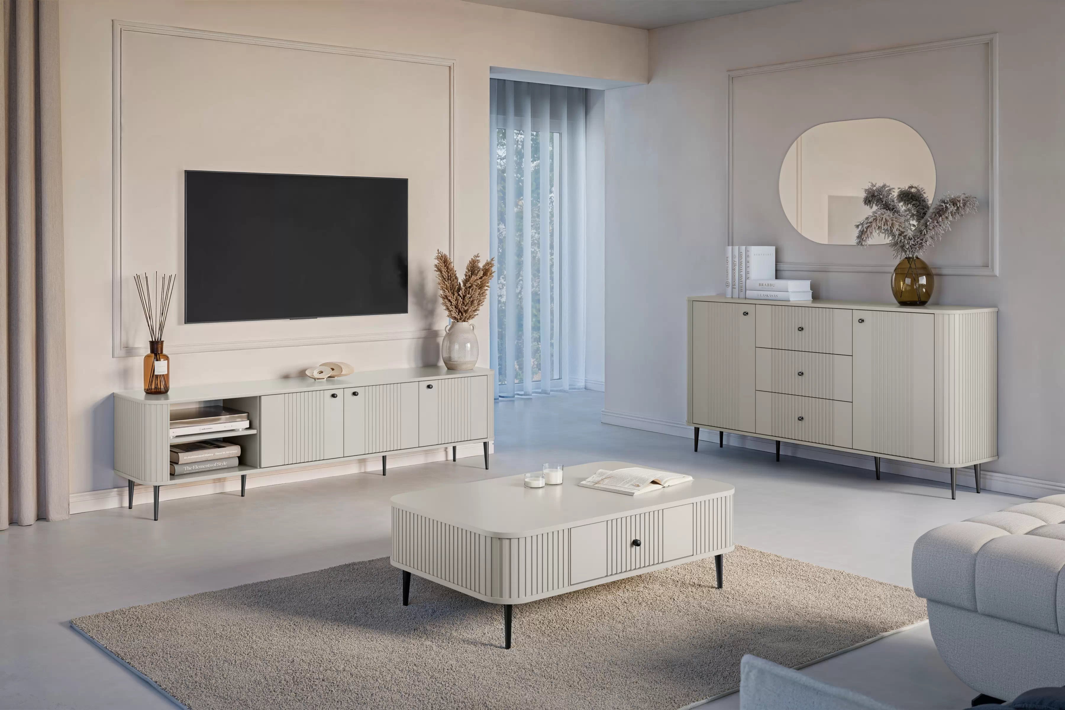 TV stolek Vesper 3D 187 cm - kašmírový / černé nožky Skříňka RTV Vespera 3D 187 cm - kašmír / černá Nohy