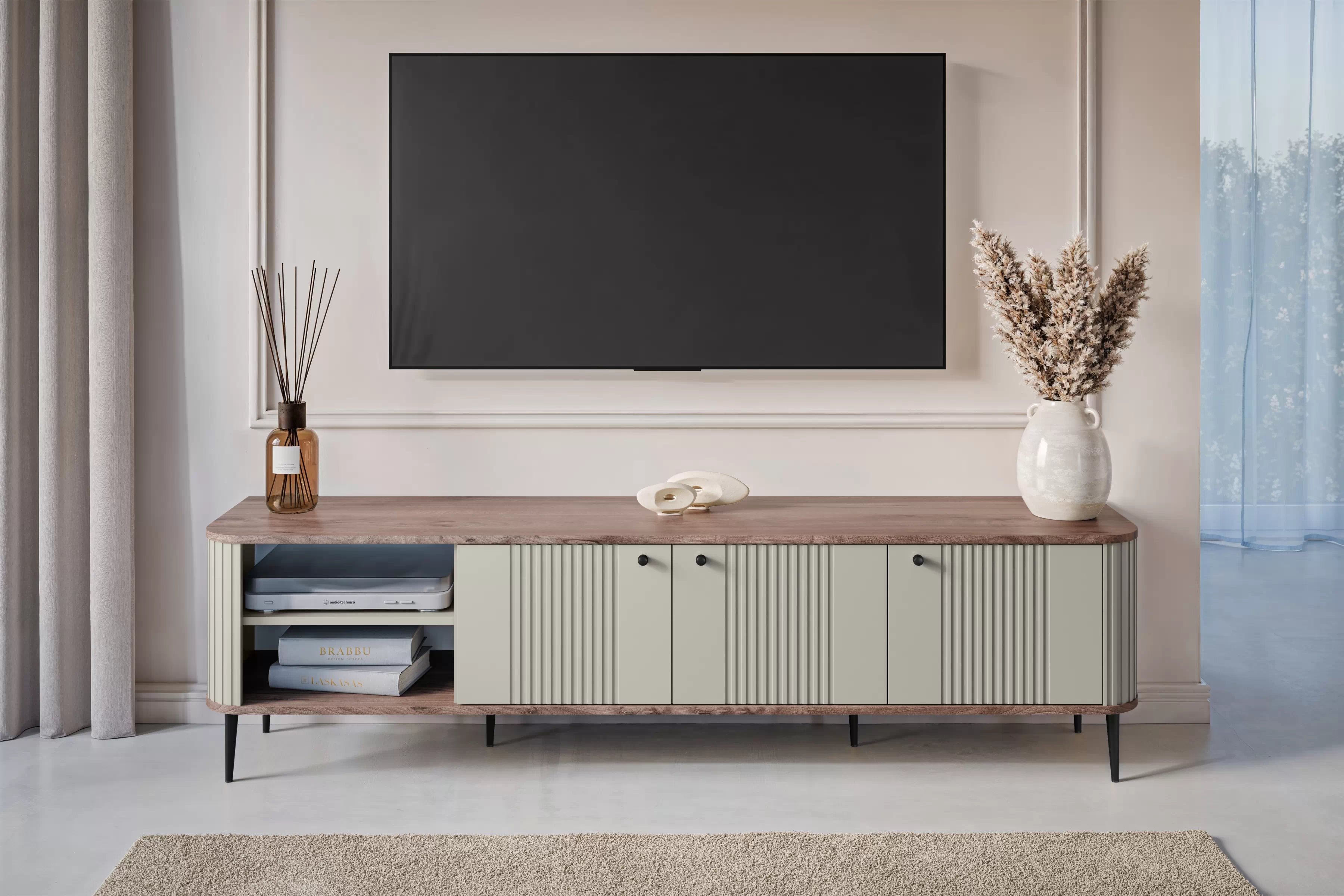 TV stolík Vespera 3D 187 cm - kašmírová / orech / čierne nožičky TV skrinka Vespera 3D 187 cm - kašmír / Orech / čierny nožičky