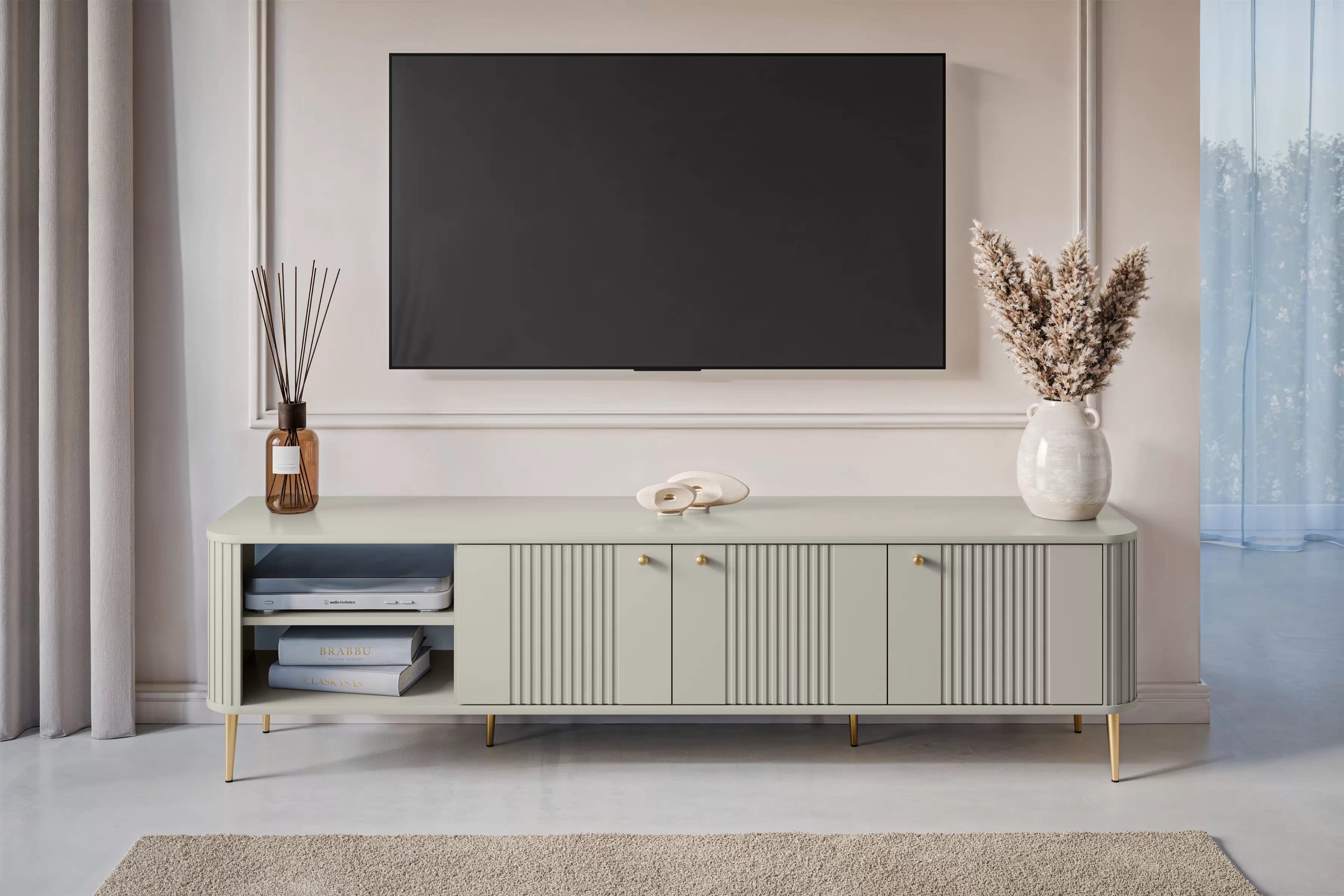 TV stolík Vespera 3D 187 cm - kašmírová / zlaté nožičky TV skrinka Vespera 3D 187 cm - kašmír / zlote nožičky