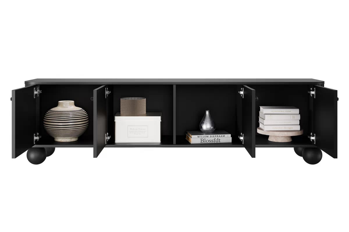 TV stolík Vesper 4D 187 cm - čierny / čierne úchytky / guľaté nohy TV skrinka Vespera 4D 187 cm - Čierny / čierny úchyty