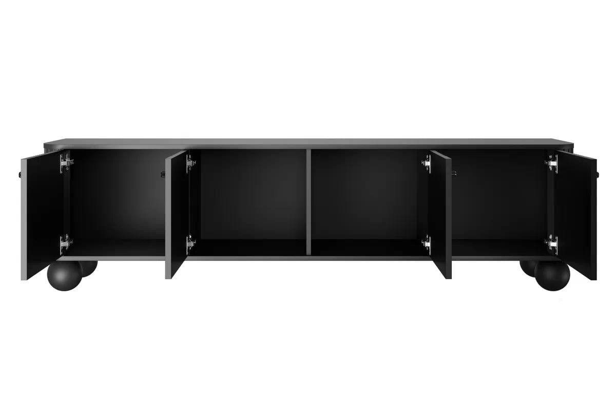 TV stolík Vesper 4D 187 cm - čierny / čierne úchytky / guľaté nohy TV skrinka Vespera 4D 187 cm - Čierny / čierny úchyty