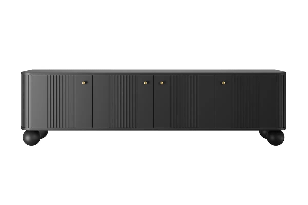 TV stolík Vesper 4D 187 cm - čierny / zlaté úchytky / guľaté nohy TV skrinka Vespera 4D 187 cm - Čierny / zlote úchyty