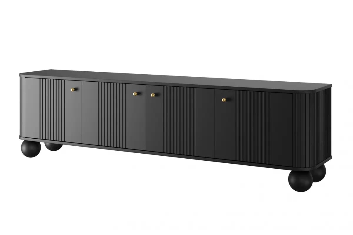 TV stolík Vesper 4D 187 cm - čierny / zlaté úchytky / guľaté nohy TV skrinka Vespera 4D 187 cm - Čierny / zlote úchyty