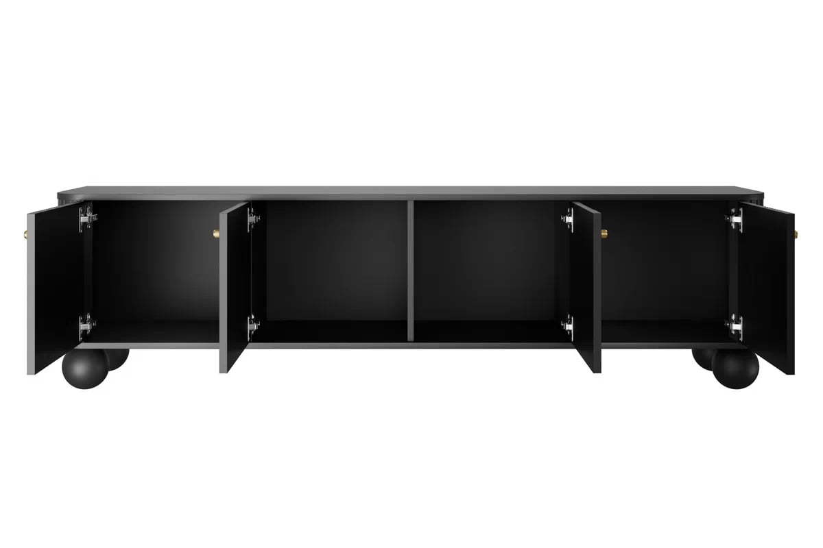 TV stolík Vesper 4D 187 cm - čierny / zlaté úchytky / guľaté nohy TV skrinka Vespera 4D 187 cm - Čierny / zlote úchyty