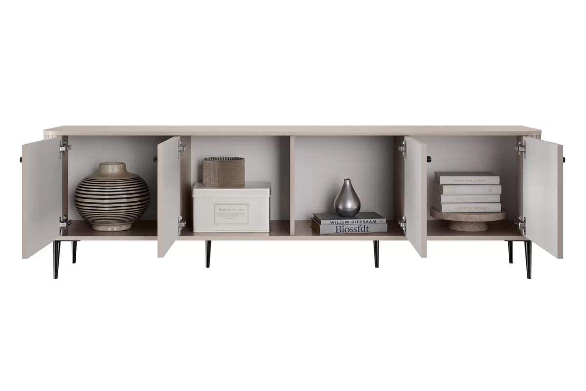 TV stolek Vesper 4D 187 cm - kašmírový / černé nožky Skříňka RTV Vespera 4D 187 cm - kašmír / černá Nohy