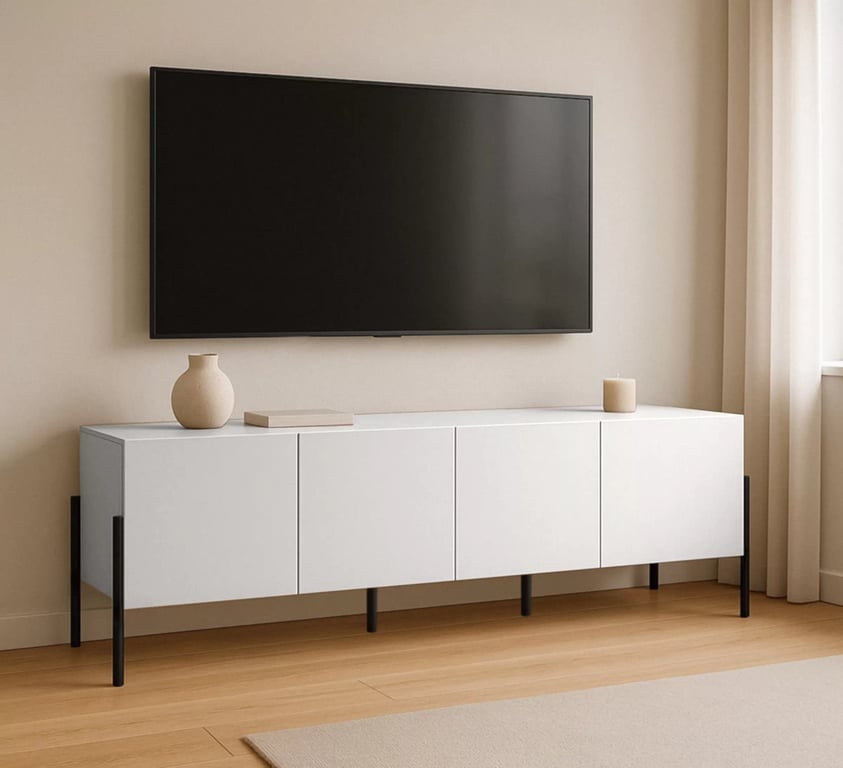TV skrinka Wezilo 204 cm - biely supermat / čierne nožičky TV skrinka Wezilo 204 cm - Biely supermat / čierny nožičky