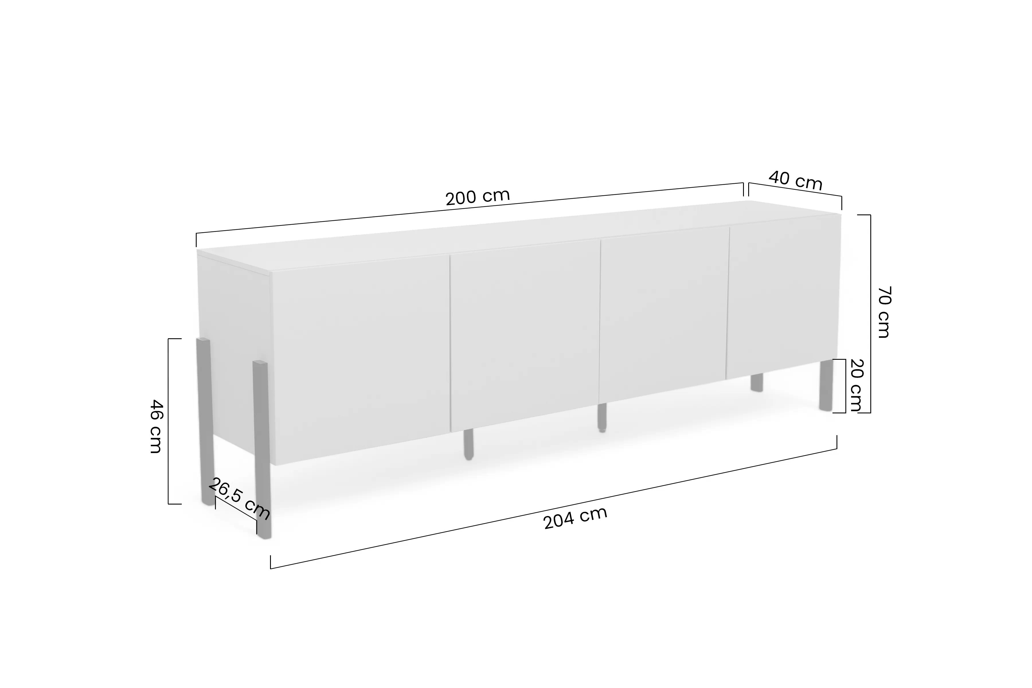 TV skrinka Jukon 204 cm - biely supermat / čierne nožičky TV skrinka Wezilo 204 cm - Biely supermat / čierny nožičky