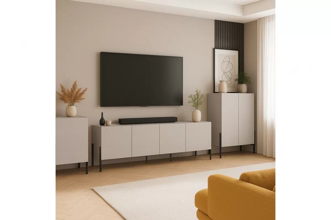 Dulap TV Wezilo 204 cm - cașmir / negru Picioare Dulap TV Wezilo 204 cm - cașmir / negru Picioare