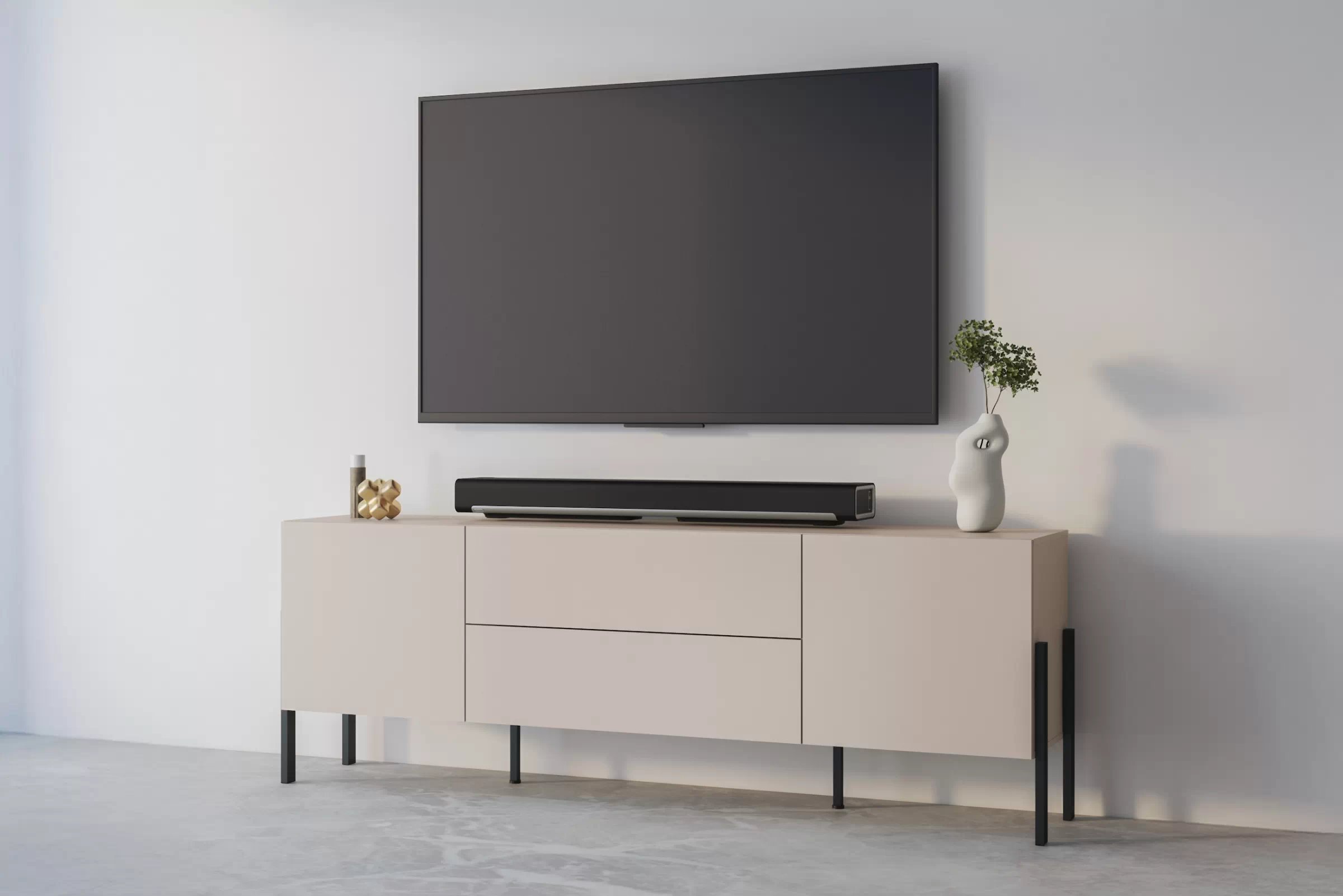 TV stolek Jukon 204 cm se zásuvkami - kašmír / černé nožky skříňka RTV Wezilo 40 se zásuvkami 204 cm - kašmír / černé nožičky