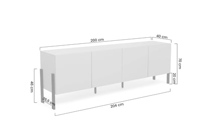 TV stolek Wezilo 204 cm se zásuvkami - bílý supermat / černé nožky skříňka RTV Wezilo se zásuvkami 204 cm - bílá supermat / černé nožičky