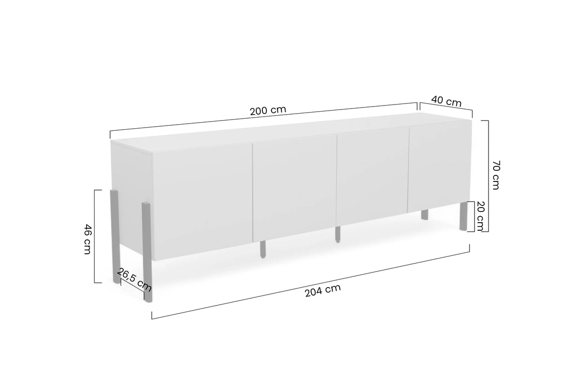 TV stolek Wezilo 204 cm se zásuvkami - bílý supermat / černé nožky skříňka RTV Wezilo se zásuvkami 204 cm - bílá supermat / černé nožičky