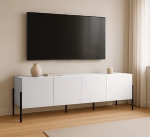 TV stolek Wezilo 204 cm se zásuvkami - bílý supermat / černé nožky skříňka RTV Wezilo se zásuvkami 204 cm - bílá supermat / černé nožičky