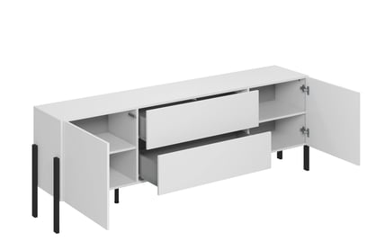 TV skrinka Wezilo so zásuvkami 204 cm - biely supermat / čierne nožičky TV skrinka Wezilo so zásuvkami 204 cm - Biely supermat / čierny nožičky