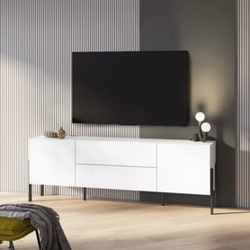 TV skrinka Wezilo so zásuvkami 204 cm - biely supermat / čierne nožičky TV skrinka Wezilo so zásuvkami 204 cm - Biely supermat / čierny nožičky