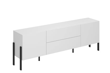 TV skrinka Wezilo so zásuvkami 204 cm - biely supermat / čierne nožičky