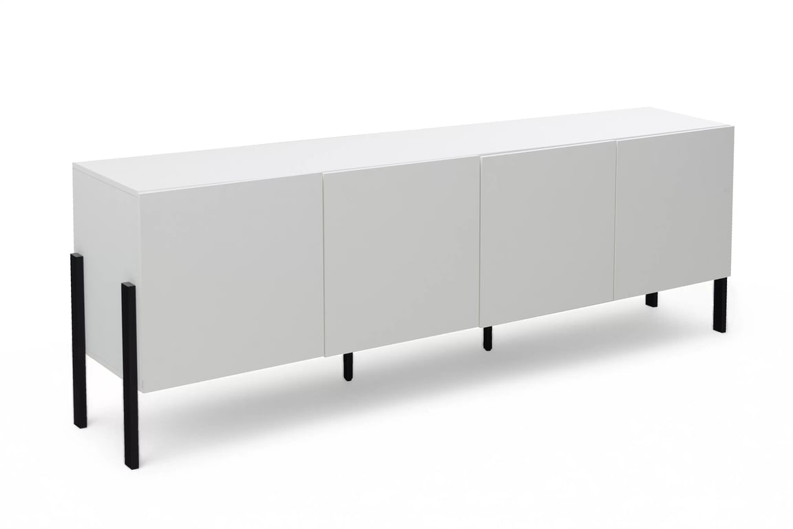 TV stolek Wezilo 204 cm se zásuvkami - bílý supermat / černé nožky skříňka RTV Wezilo se zásuvkami 204 cm - bílá supermat / černé nožičky