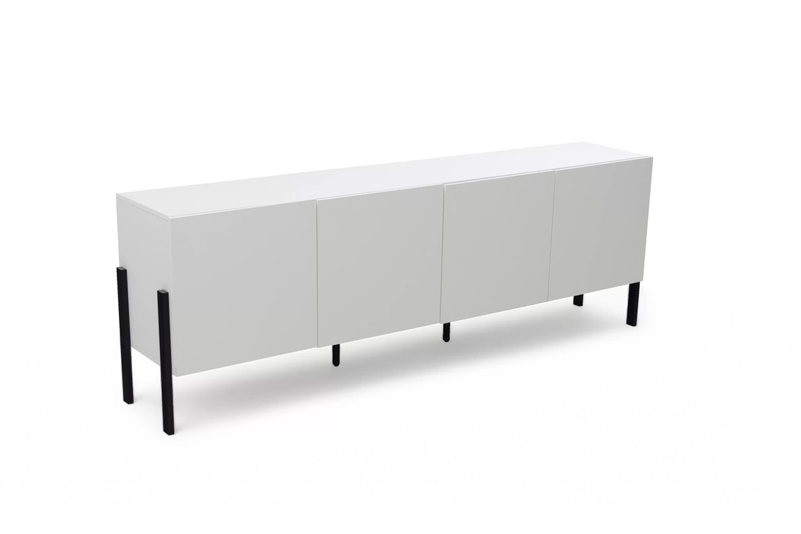 TV stolek Wezilo 204 cm se zásuvkami - bílý supermat / černé nožky skříňka RTV Wezilo se zásuvkami 204 cm - bílá supermat / černé nožičky