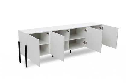TV stolek Wezilo 204 cm se zásuvkami - bílý supermat / černé nožky skříňka RTV Wezilo se zásuvkami 204 cm - bílá supermat / černé nožičky