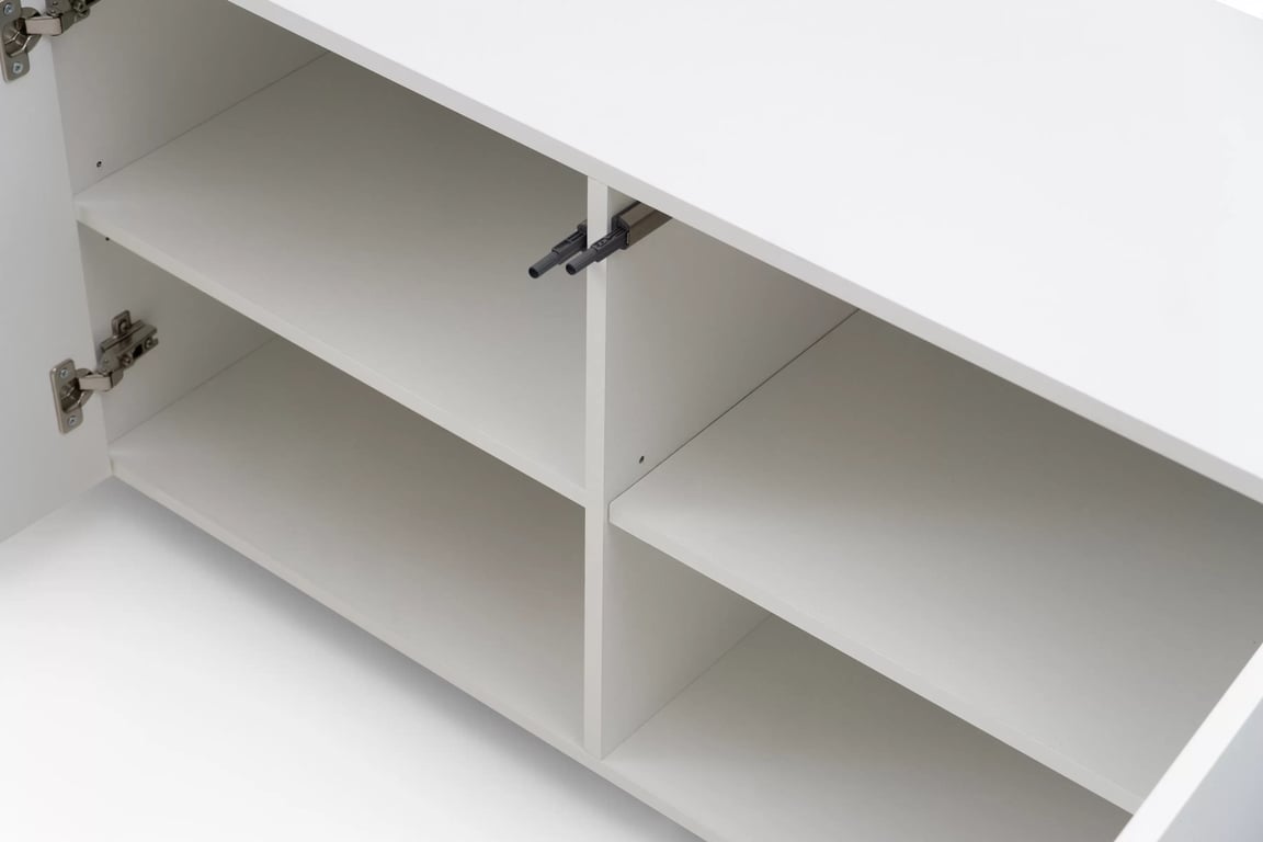 TV stolek Wezilo 204 cm se zásuvkami - bílý supermat / černé nožky skříňka RTV Wezilo se zásuvkami 204 cm - bílá supermat / černé nožičky