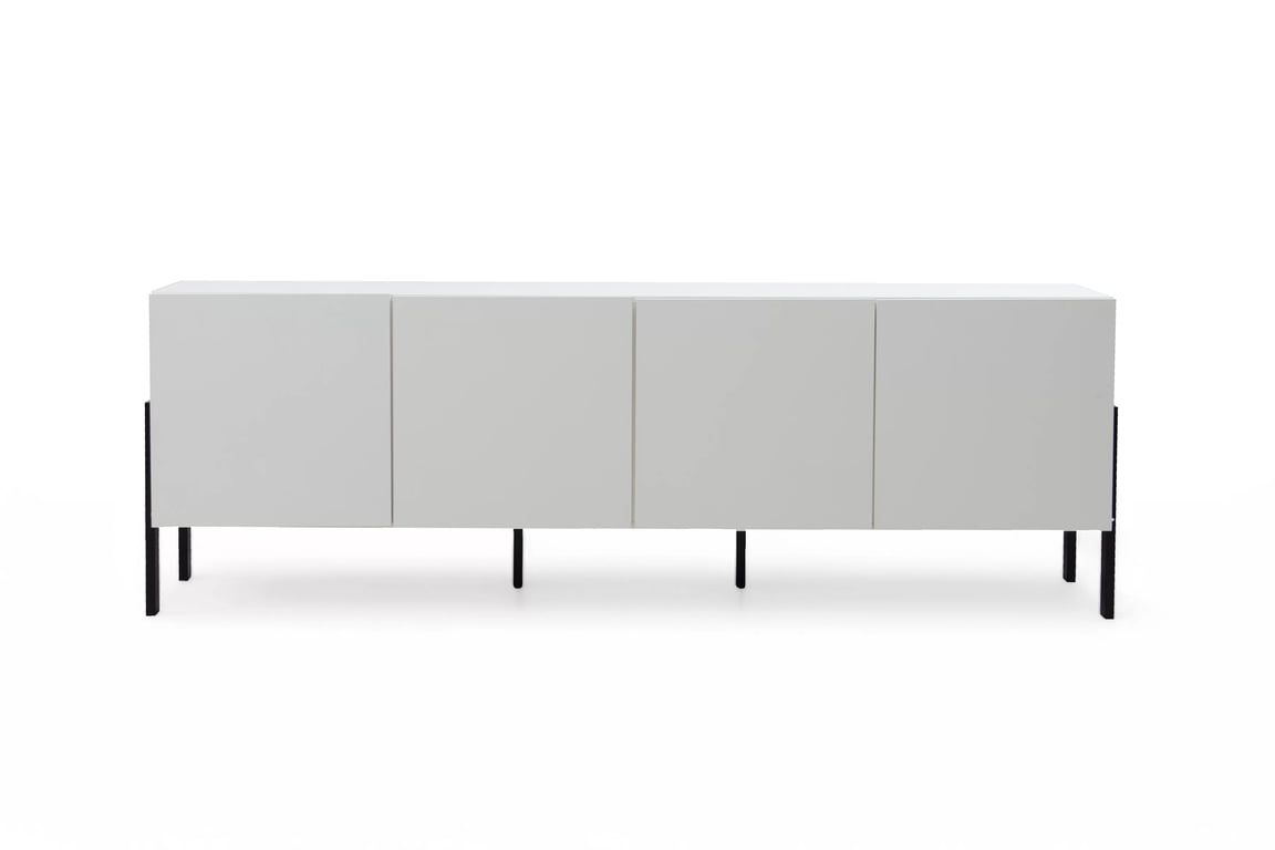 TV stolek Wezilo 204 cm se zásuvkami - bílý supermat / černé nožky skříňka RTV Wezilo se zásuvkami 204 cm - bílá supermat / černé nožičky