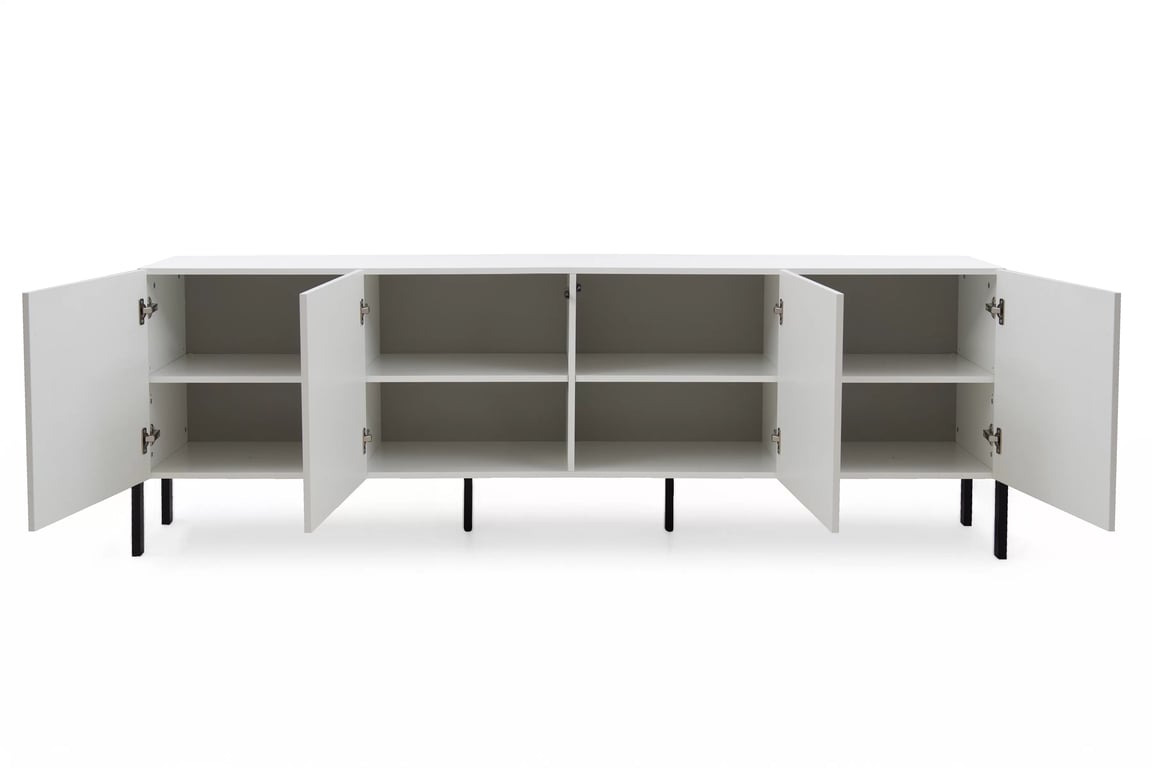 TV stolek Wezilo 204 cm se zásuvkami - bílý supermat / černé nožky skříňka RTV Wezilo se zásuvkami 204 cm - bílá supermat / černé nožičky