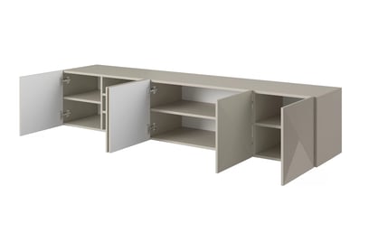 Závesná TV skrinka Asha 200 cm s ryhovaným frontom - kašmírová TV skrinka závesná Asha 200 cm s frézovaným frontom - kašmír