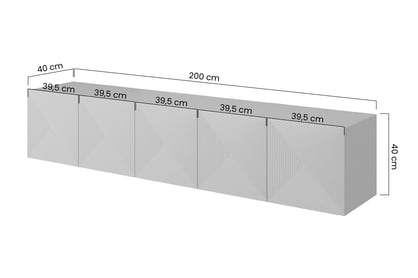 Závesná RTV skrinka Asha 200 cm s ryhovaným čelom - kasmír TV skrinka závesná Asha 200 cm s frézovaným frontom - kašmír