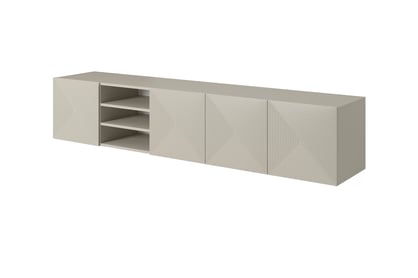 Závesná TV skrinka Asha 200 cm s drážkovanými dvierkami - kašmírová