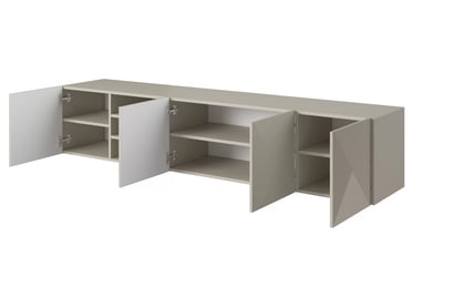 Závesná TV skrinka Asha 200 cm s drážkovanými dvierkami - kašmírová TV skrinka závesná Asha 200 cm s frézovaným frontom i wneka - kašmír