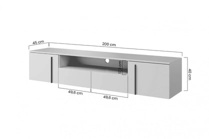 skříňka RTV závěsná Larena 200 cm se zásuvkami i wneka - černá beton / černá Úchytky - Omezená nabídka Skříňka RTV závěsná Larena 200 cm se zásuvkami i wneka - černá beton / černá Úchytky