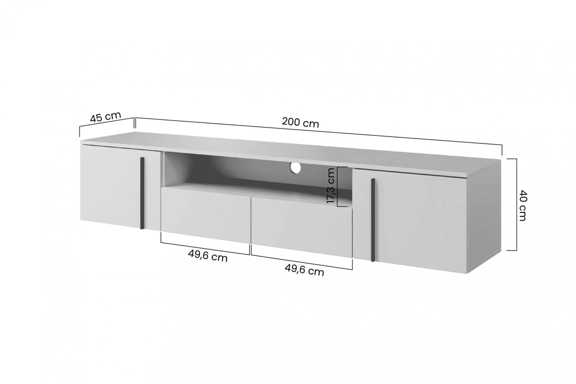 skříňka RTV závěsná Larena 200 cm se zásuvkami i wneka - černá beton / černá Úchytky - Omezená nabídka Skříňka RTV závěsná Larena 200 cm se zásuvkami i wneka - černá beton / černá Úchytky