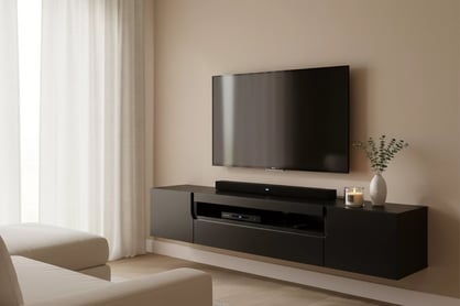 Závesná TV skrinka Loftia 200 cm s výklenkom - čierny mat TV skrinka závesná Loftia 200 cm z wneka - Čierny mat