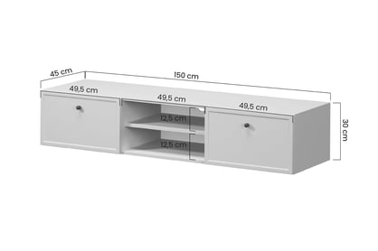 Závesný TV stolík Lorini 150 cm – kašmírová / zlaté úchytky T TV skrinka závesná Lorini 150 cm so zásuvkami - kašmír / zlote úchyty T-bar
