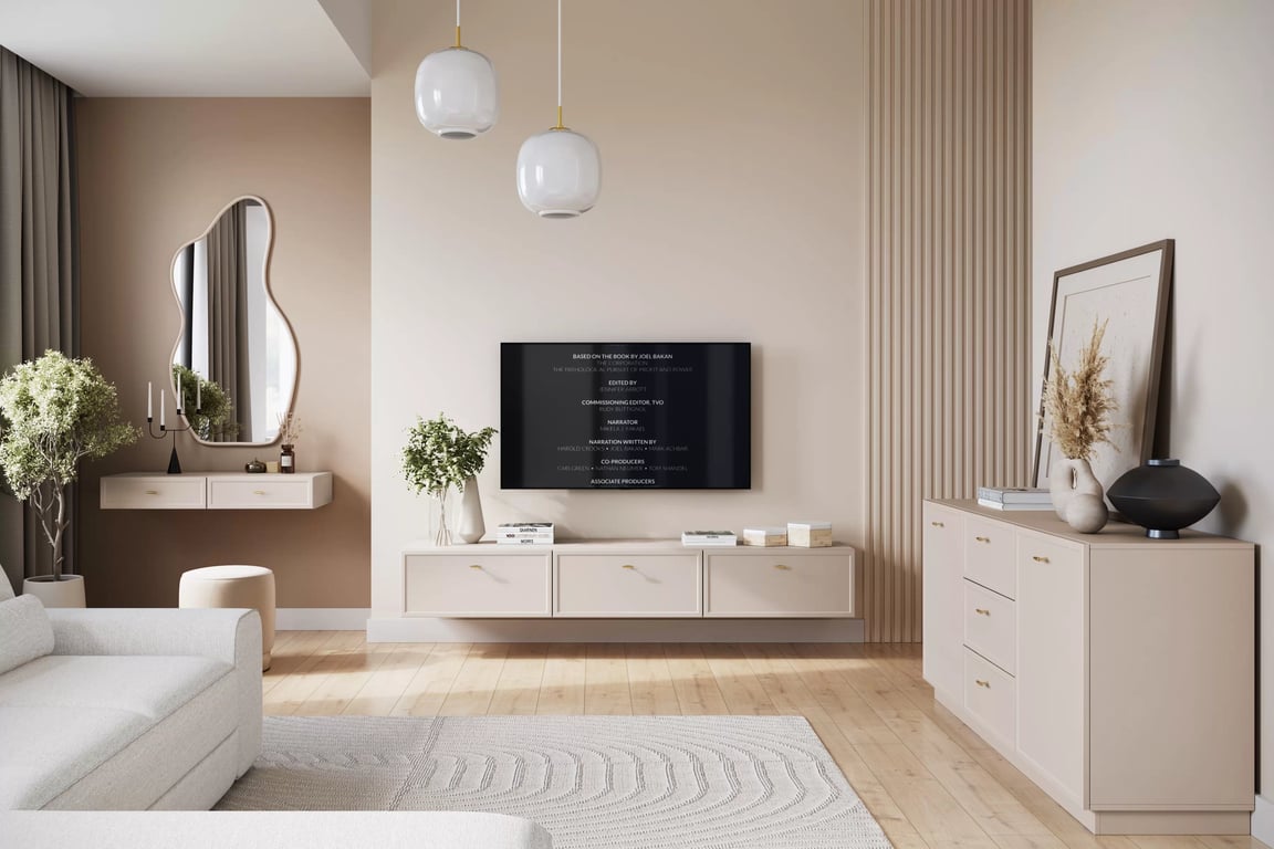 TV skrinka závesná Lorini 200 cm so zásuvkami - kašmír / zlote úchyty T-bar TV skrinka závesná Lorini 200 cm so zásuvkami - kašmír / zlote úchyty T-bar