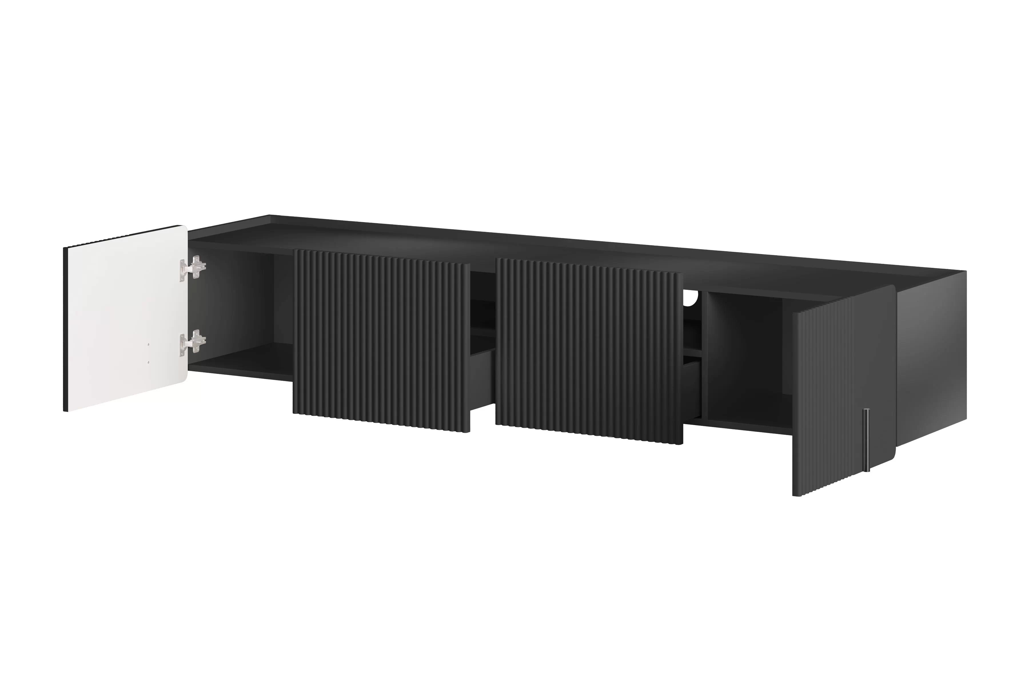 Závesná TV skrinka Malmi 200 cm - čierny mat / čierna TV skrinka závesná Malmi 200 cm - Čierny mat / Čierny