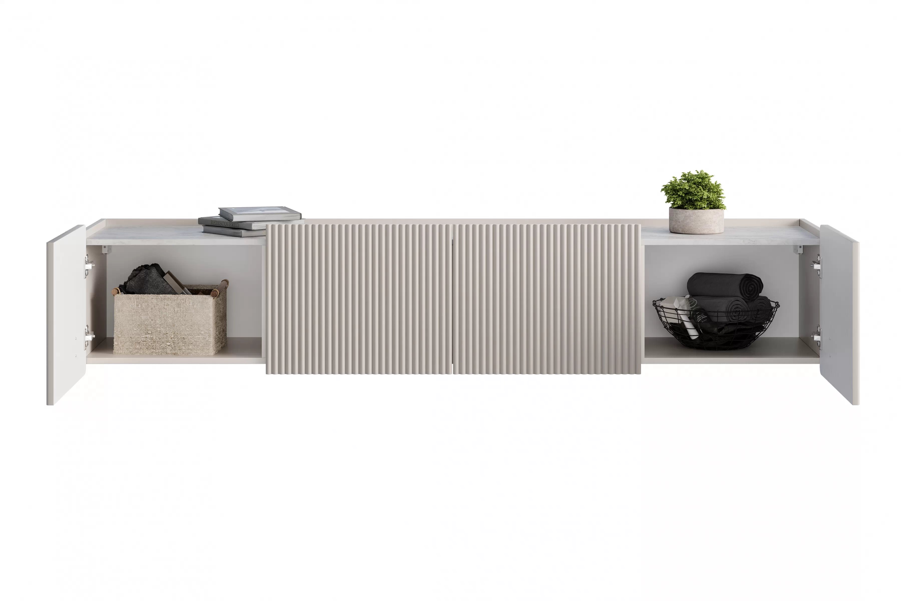 Závěsný TV stolek Malmi 200 cm - kašmírový / crema bianca / černý skříňka RTV závěsná Malmi 200 cm - kašmír / crema bianca / černá